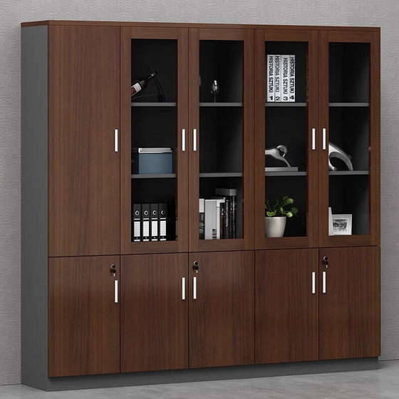 
Office bookcase file cabinet wooden simple plate data rack file locker with lock boss background cabinet