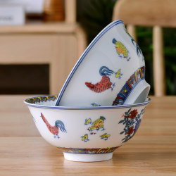 Jingdezhen Rooster Bowl Underglaze Color New Style Noodle Bowl Special Ceramic Bowl Household Chinese Tableware Thickened Rice Bowl