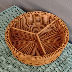 Imitation Rattan Hand-Woven Basket, Round Snack and Candy Compartmentalized Fruit Plate, Household Fruit Basket, Multi-Compartment Snack Storage Basket