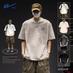 Pull-Back Pure Cotton Short-Sleeved Men's T-Shirt, Summer American Style, Loose Fit for Teenagers, Heavyweight, Stiff, Men's Regular Shoulder, Round Neck, Half-Sleeve Y