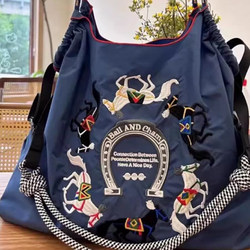 Ball Chain Canvas Eco-Friendly Shopping Bag Embroidered Crossbody Bag Shoulder Bag Large Capacity Hiking Fitness Computer Bag