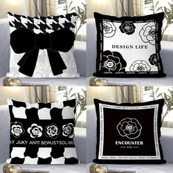 Ins Style Light Luxury Pillow Black and White Simple Velvet Cushion Sofa Living Room Guesthouse Lumbar Pillowcase Cushion Car Use