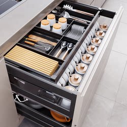 Pull-Out Kitchen Cabinet Bowl Basket, Double-Layer Drawer-Type Cupboard, Stove Top Aluminum Alloy Pull-Out Kitchen Cabinet, Dish Rack, Kitchen Cabinet Shelf