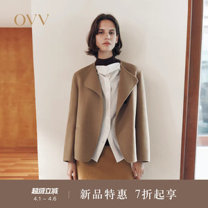 
OVV2025 new autumn and winter women's asymmetric arc casual wool round neck short coat