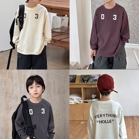 
Yiyi Ma boys letter top-stitched long-sleeved T-shirt children's autumn tops baby loose round neck casual bottoming shirt