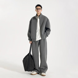 E77『Kongyu』Autumn and Winter Double-Layer Space Cotton Stand-Up Collar Sweatshirt Jacket and Sweatpants Casual Sports Couple Set