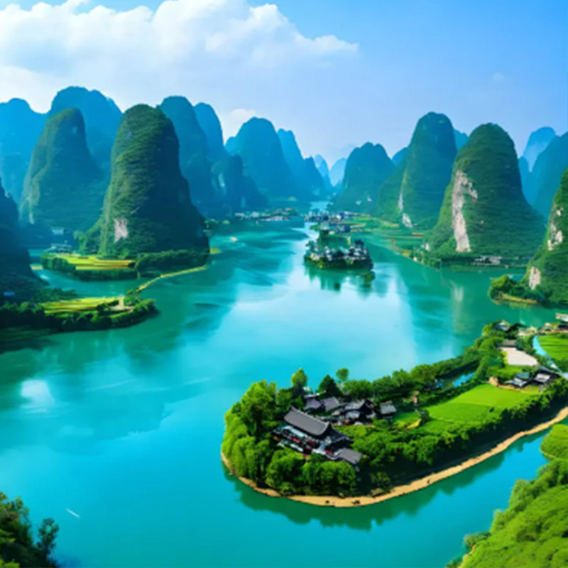 广西桂林5天4晚0购物漓江古东景区日月双塔坐热气球遇龙河竹筏