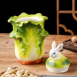 Jinfulan new product creative novelty n ceramic cabbage storage jar vase ornaments new home gift for friends