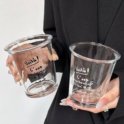 Glass Coffee Cup, Iced Americano Cup, Household Water Cup, High-Value English Letter Latte Milk Cup, Beverage Wine Glass
