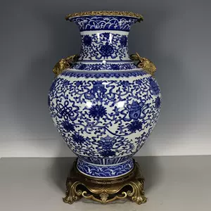 青花纏枝宝尽紋尊式瓶 大清乾隆年製 款 擺件 中国古玩唐物骨董 時代物 A661