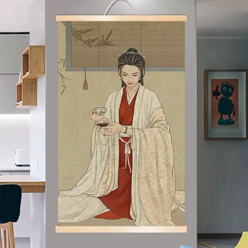 レトロな中国の応接間の装飾画古画山水画人物画壁画四大美女画4枚Q