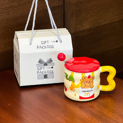 Brand Hot Selling Cute French Fries Cup for Boys and Girls Large Capacity Ceramic Mug with Lid Spoon for Office