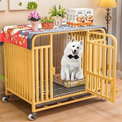 Pet Dog Cage for Medium and Large Dogs, Indoor Separation with Toilet, Suitable for Border Collies, Golden Retrievers, Bichons, Small Cage Accessories, Trolley