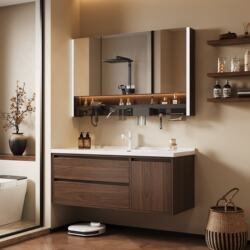 Guangdong Foshan Bathroom Cabinet with Ceramic Integrated Basin, Vintage-Style Smart Washbasin, Wall-Mounted Sink and Basin Combination