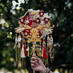() Double-Sided, Two-Tone, Elaborate Wedding Fan for the Bride, DIY Material Kit, High-End Hand-Held Flower, Xiuhe Style