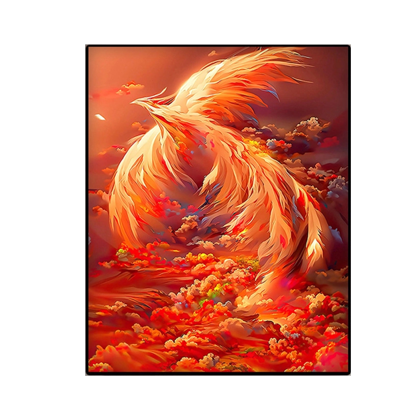 数字油画凤凰涅槃diy油彩画火焰孔雀填色手绘高档玄关装饰画