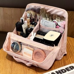 Standing Handbag for Women, Large Capacity, Partitioned Cosmetics Storage Bag, Travel Toiletry Portable Makeup Bag