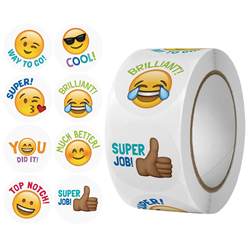Amazon's Popular 8-Emotion Toy Smiley Face Stickers, Teacher and Children's Reward Labels, Sealing Stickers, 500 Pieces/Roll