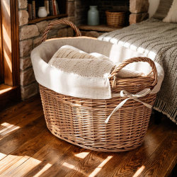 Large Rattan and Wicker Laundry Basket for Clothes, Toys, Snacks, and Miscellaneous Items, Storage Basket for Bathroom Clothes