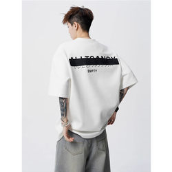 Heavyweight American Retro Trendy Brand Drop-Shoulder Short-Sleeve Summer Men's Pure Cotton Versatile High Street Style Casual Five-Quarter Sleeve T-Shirt