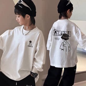 
Children's pure cotton T-shirt autumn long-sleeved new style loose, handsome and fashionable middle-aged and older boys' tops T-shirts children's clothing trendy