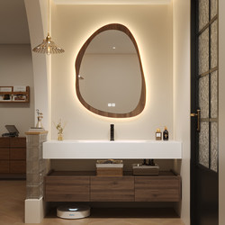 Enf Solid Wood Rock Slab Heat-Bent Integrated Washbasin Bathroom Cabinet Set Vintage Style Washstand Sink