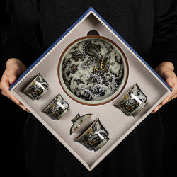 Jingdezhen Mo Long Chao Hai Kung Fu Tea Set for Home and Office Use, Ceramic Teapot, Gaiwan, Tea Cups, Gift Box Set