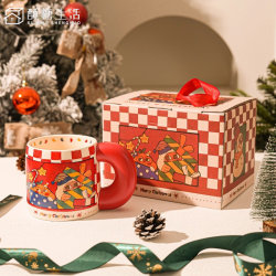 Retro Christmas Gift Ceramic Mug, Large-Capacity Breakfast Cup, Good-Looking Couple Water Cup, Creative Souvenir