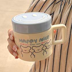 Ceramic Mug with Lid, Blue Puppy Cup, Water Cup, Birthday Gift, Office Coffee Cup, Home Breakfast Mug