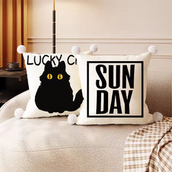 Nordic Abstract Black and White Pattern Modern Minimalist Throw Pillow Sofa Living Room Model Room Velvet Lumbar Pillowcase Cushion Pillow