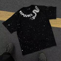 American-Style Heavy-Duty Vintage Short-Sleeve T-Shirt for Men, Light Luxury Faux Embroidery, High Street Summer Trendy Brand, Ins Print
