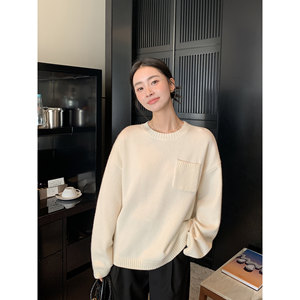 
Maven Lin soft and simple large pocket wool sweater for women lazy style casual thick pullover sweater