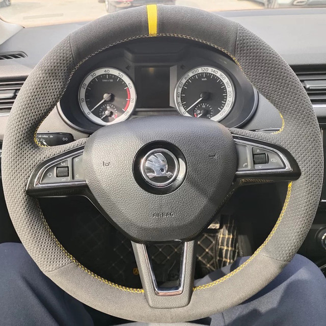 Skoda Superb Octavia steering wheel cover, genuine leather, Korok, Komik, Kodiak handlebar cover, hand-sewn special model