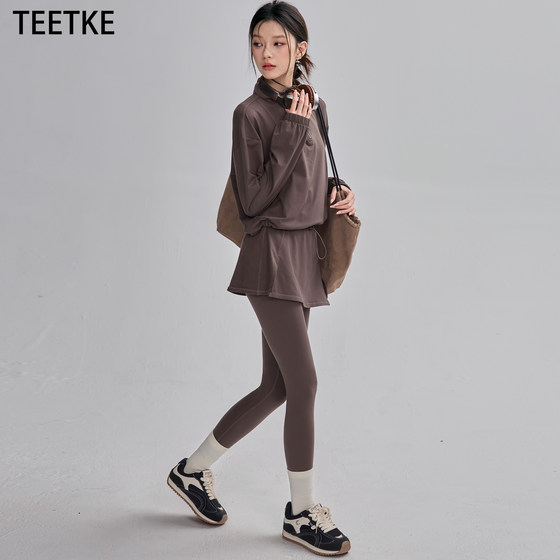 
TEETKE sports suit casual half-zip yoga wear long-sleeved outdoor running and cycling training fitness two-piece set