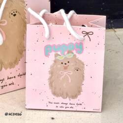 Original Punny Ink Dot Puppy Birthday Gift Bag, High-Quality Hard Cardboard Storage Bag, Tote Bag, Large Gift