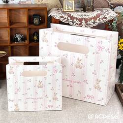 Floral Bunny Gift Bag Storage Bag Hard Cardboard High-Value Tote Bag Square Birthday Gift Handbag Thickened