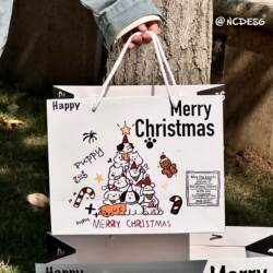 Christmas Gift Bag ins Style Hand-Held Paper Bag Hard Cardboard Large Bag Cartoon Valentine's Day Gift Bag