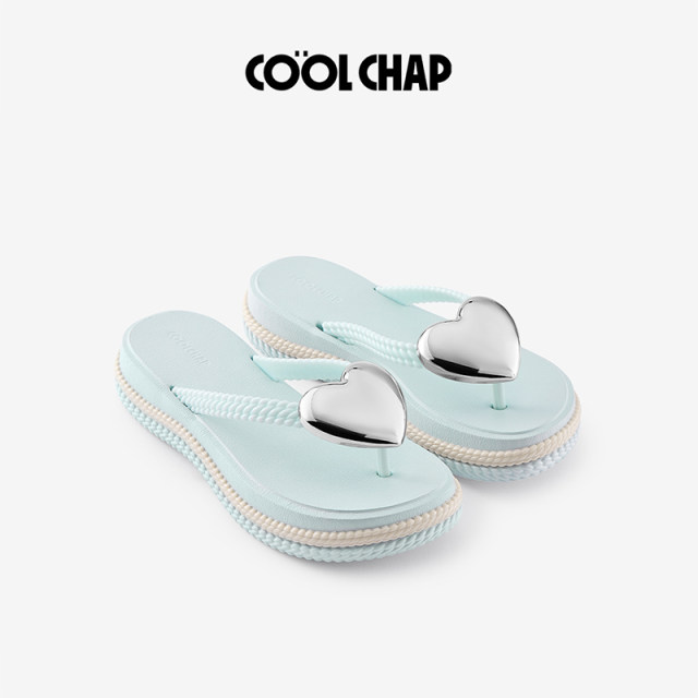 COOLCHAP Summer New Love Wave Thick Sole Flip-Flops Women's Seaside Beach Sandals