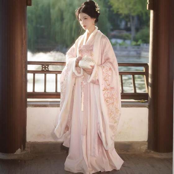 Original Hanfu [Copper Spring Spring Lock Erqiao] Tang system plus velvet embroidery Qi -chest skirt big -sleeved shirt set winter