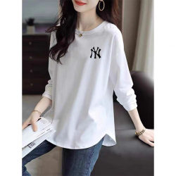 Brand Export European Goods Clearance Women's Clothing Autumn New Long-Sleeved T-Shirt Pure Cotton Loose Retro Print White Top