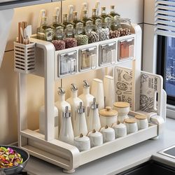 Youqin Kitchen Condiment Storage Rack Countertop Multifunctional Combination Salt and Oil Bottle Jar Seasoning Box Storage Shelf