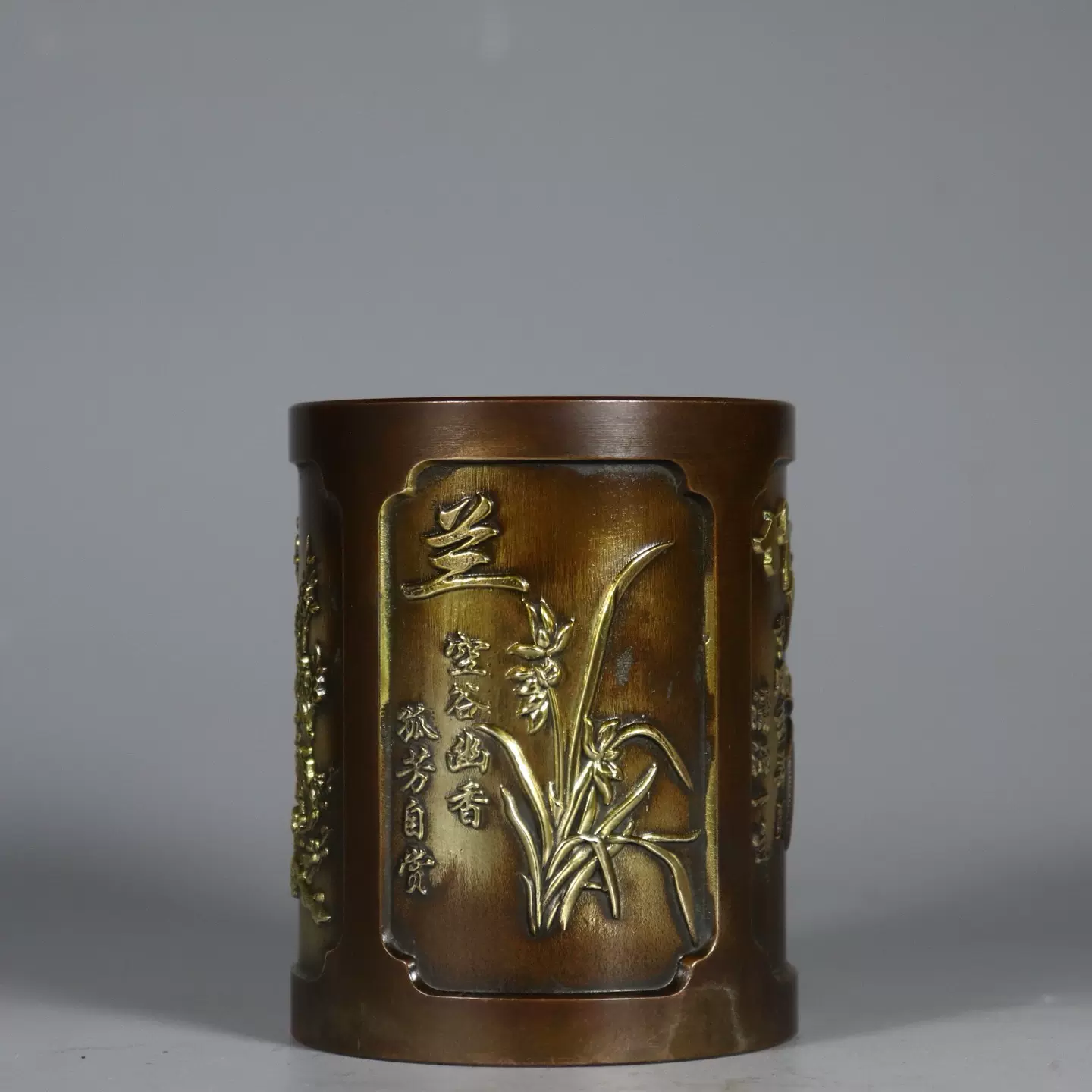 250516匠纯铜梅兰竹菊笔筒书房摆件办公室书房书桌首选摆