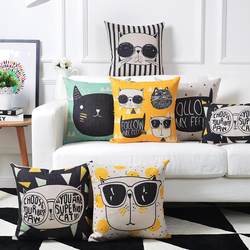 Nordic trendy cat pillow cotton and linen sofa pillow cute cartoon cushion car lumbar pillow bedside bay window pillow lumbar support