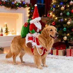 Christmas Dog Costume New Santa Claus Plush Riding Outfit Golden Retriever Shiba Inu Cat Pet Holiday Clothing