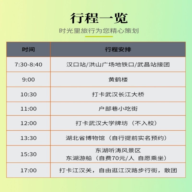武汉旅游一日游 黄鹤楼/湖北省博物馆/武大/东湖/江汉路