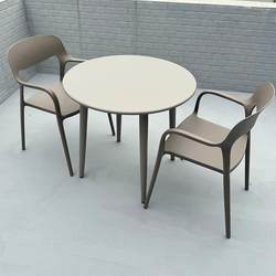 Internet celebrity leisure round table and chair combination carbon steel small dining table balcony plastic negotiation outdoor milk tea shop coffee outdoor
