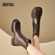 Dadong Brown Short Boots Women's 2025 New Autumn and Winter Boots Retro Thick Sole Chelsea Boots Plus Fleece Slim Boots