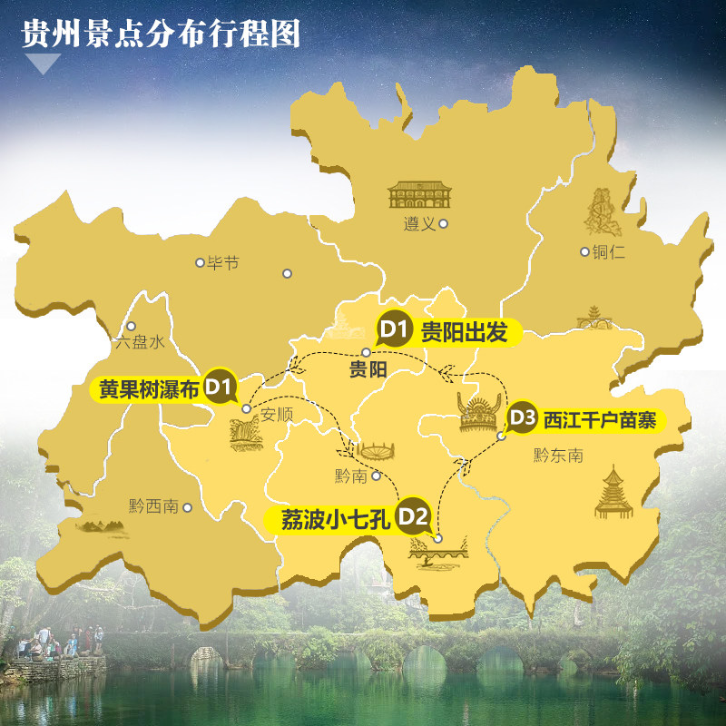 2-8人小团贵州旅游纯玩3天2晚跟团游黄果树小七孔西江苗寨纯玩团