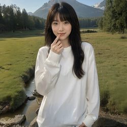 Xinjiang Cotton Pure White Long-Sleeved Top 400g Heavyweight T-Shirt for Women, Pure Cotton Loose-Fitting Base Shirt for Early Autumn, Round Neck Inner Wear