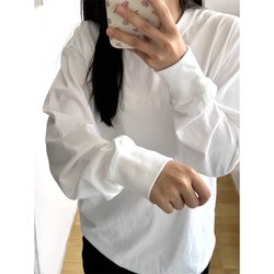 400g Heavyweight Pure Cotton Round Neck White Long-Sleeve T-Shirt Top, Thick and Non-See-Through, Loose-Fitting Base Layer for Spring and Autumn